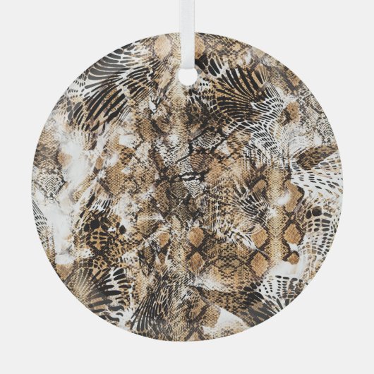 ヒョウカラフルゼブラカモフラージパターン ガラスオーナメント (正面)