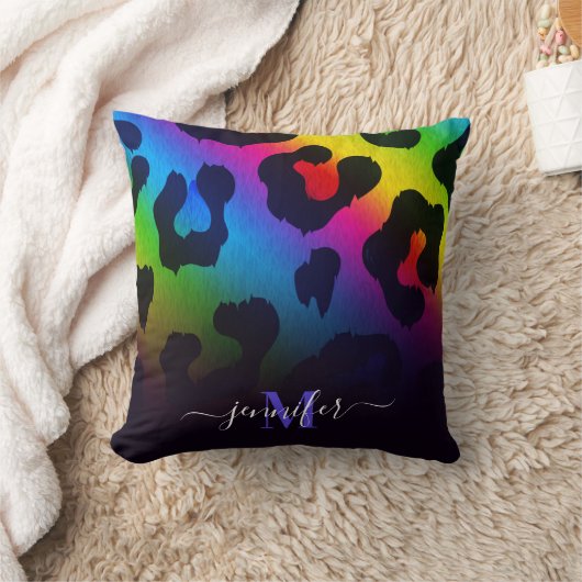 ヒョウカラフルプリント クッション (ブランケット)