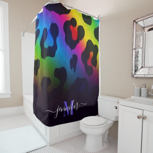 ヒョウカラフルプリント シャワーカーテン (インサイチュ)