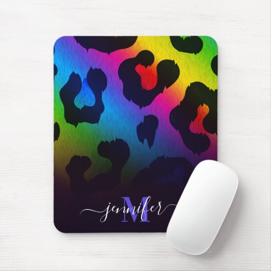 ヒョウカラフルプリント マウスパッド (マウス)