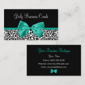 ヒョウガーリープリントエメラルドグリーンリボン 名刺 (正面/裏面)