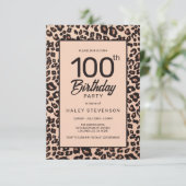 ヒョウスタイリッシュアニマルプリントトレンディー100誕生日 招待状 (スタンド正面)