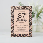 ヒョウスタイリッシュアニマルプリントトレンディー87番目誕生日 招待状 (スタンド正面)
