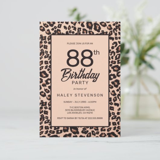 ヒョウスタイリッシュアニマルプリントトレンディー88誕生日 招待状 (スタンド正面)