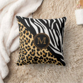 ヒョウスタイリッシュプリントとゼブラ印刷モノグラム クッション (ブランケット)