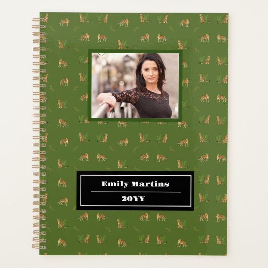ヒョウスタイリッシュ動物のパターン名、緑のプランナー プランナー手帳 (正面)