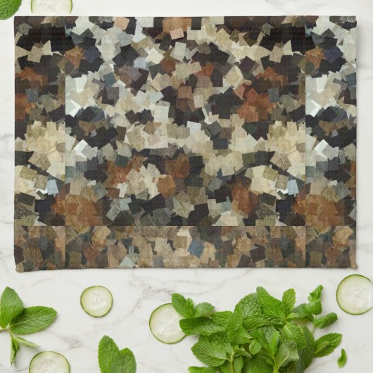 ヒョウスタイルブラウンブラックスクエアパターン キッチンタオル (折り畳み)