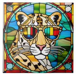 ヒョウステンドグラス装飾瓦 タイル