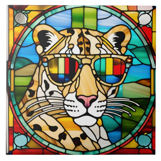 ヒョウステンドグラス装飾瓦 タイル (正面)