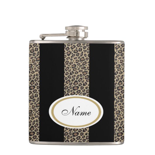ヒョウストライプエレガントモダンの姓は黒 フラスク (正面)