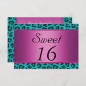 ヒョウティール(緑がかった色)ピンクスウィート16 招待状 (正面/裏面)
