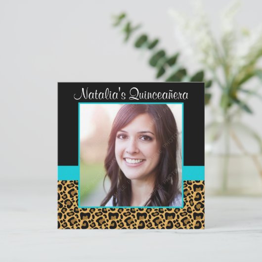 ヒョウティール（緑がかった色）ブルーフォトキンセアニェラ招待状 招待状 (スタンド正面)