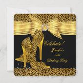 ヒョウハイヒールシューズ金ゴールドブラックバースデーパーティー 招待状 (正面)