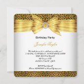 ヒョウハイヒールシューズ金ゴールドホワイトバースデーパーティー 招待状 (裏面)