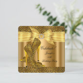 ヒョウハイヒールシューズ金ゴールド誕生日パーティー 招待状 (スタンド正面)