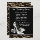 ヒョウハイヒール女性21歳パーティー 招待状 (正面/裏面)