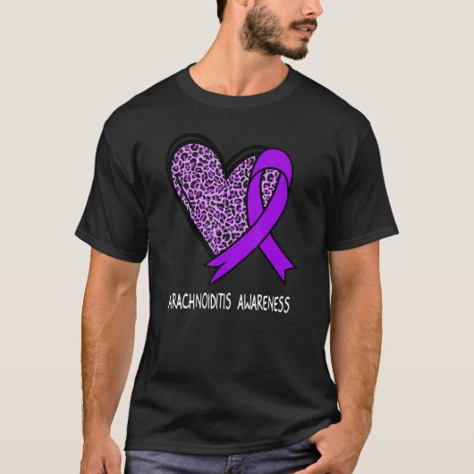ヒョウハートアラキノイディティス認識度パープルリボ Tシャツ (正面)