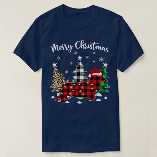 ヒョウバッファロープレイドカーディガンウェルシュコーギークリスチム Tシャツ (デザイン正面)