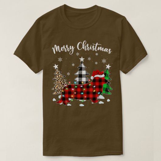 ヒョウバッファロープレイドカーディガンウェルシュコーギークリスチム Tシャツ (デザイン正面)
