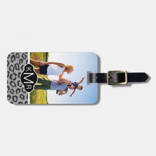 ヒョウパターンが付いているカスタムな写真及びモノグラムのレース ラゲッジタグ (正面横)