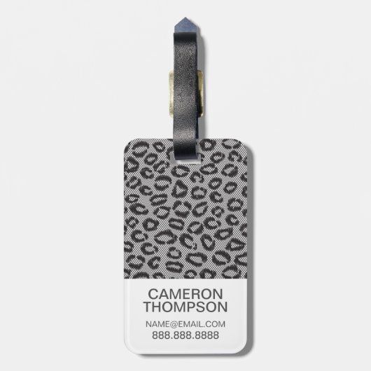 ヒョウパターンが付いているカスタムな写真及びモノグラムのレース ラゲッジタグ (裏面縦)