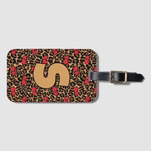 ヒョウパーソナライズされたさくらんぼ ラゲッジタグ (正面横)