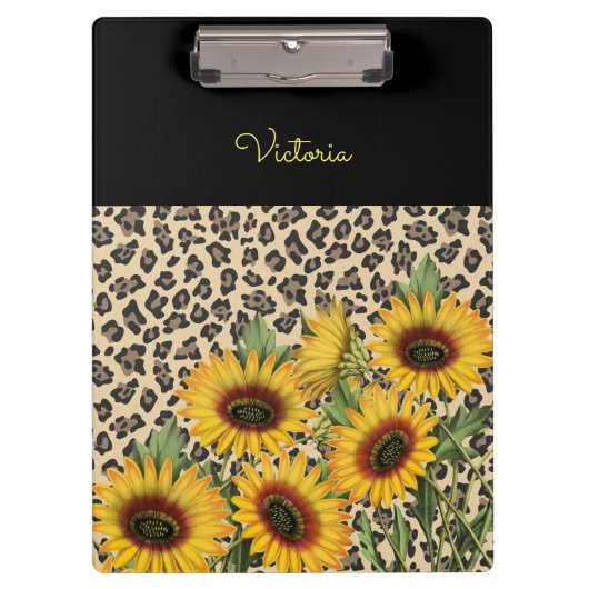 ヒョウパーソナライズされたとヒマワリ クリップボード (正面)
