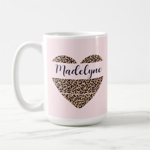 ヒョウパーソナライズされたハートピンクトールコーヒーマグ コーヒーマグカップ