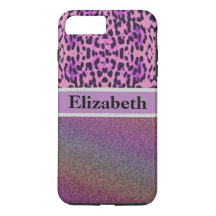 ヒョウパーソナライズされたパープルグリッターライン岩 iPhone 8 PLUS/7 PLUSケース
