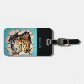 ヒョウパーソナライズされたブルー ラゲッジタグ (正面横)