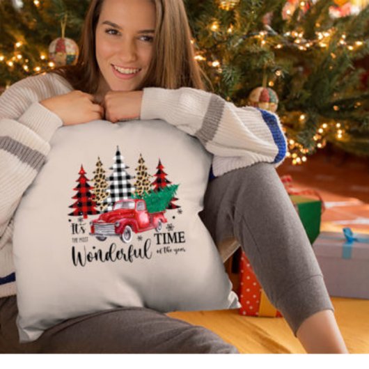 ヒョウパーソナライズされたプリントのプレイドクリスマスツリー クッション