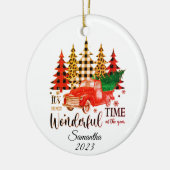 ヒョウパーソナライズされたプリントのプレイドクリスマスツリー セラミックオーナメント (左)