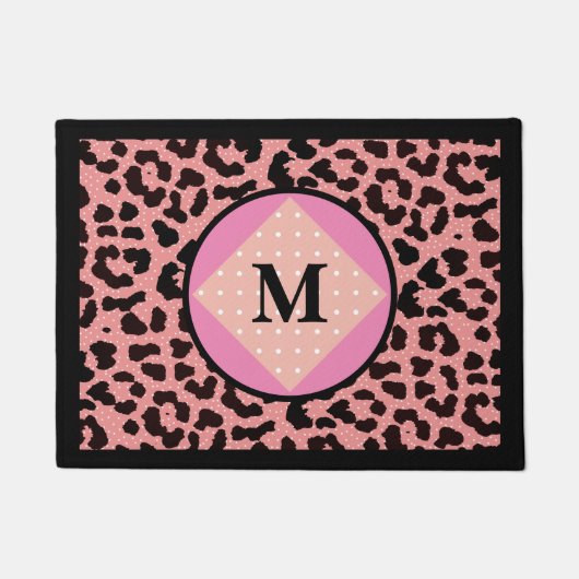 ヒョウパーソナライズされた印刷ポルカモノグラム書式 ドアマット (正面)
