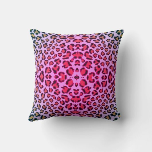 ヒョウファンキー柄のピンクとオレンジのフローラ クッション (裏面)