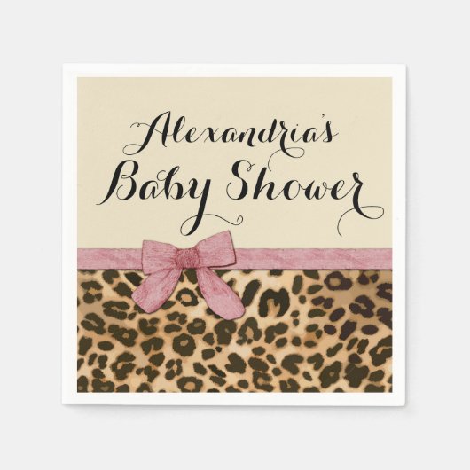 ヒョウファンシーピンクボウガール赤ちゃんシャワー スタンダードカクテルナプキン (正面)