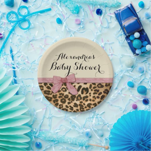 ヒョウファンシーピンクボウガール赤ちゃんシャワー ペーパープレート (パーティー)