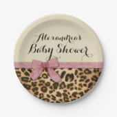 ヒョウファンシーピンクボウガール赤ちゃんシャワー ペーパープレート (正面)