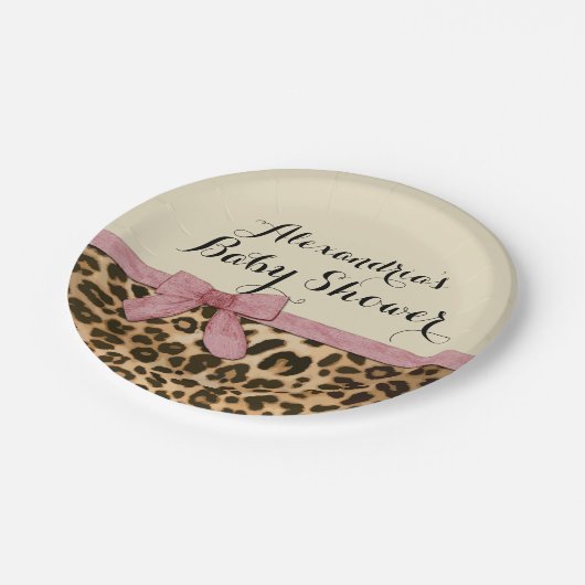 ヒョウファンシーピンクボウガール赤ちゃんシャワー ペーパープレート (アングル)