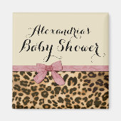 ヒョウファンシーピンクボウガール赤ちゃんシャワー マグネット (正面)