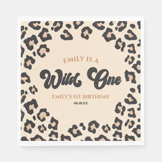 ヒョウプリントワイルドワン1歳パーティー スタンダードランチョンナプキン (正面)