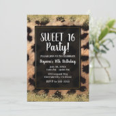 ヒョウプリント金ゴールドグリッター誕生日パーティー 招待状 (スタンド正面)