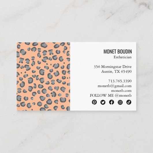 ヒョウモダンアニマルプリントソーシャルメディアのアイコン 名刺 (裏面)