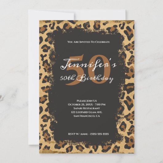 ヒョウモダングランジサファリ50誕生日 招待状 (正面)