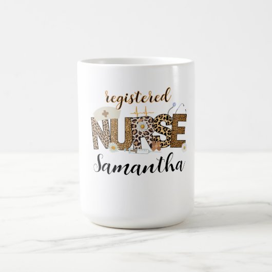 ヒョウモダンスキンブラウン登録ナース コーヒーマグカップ (中央)