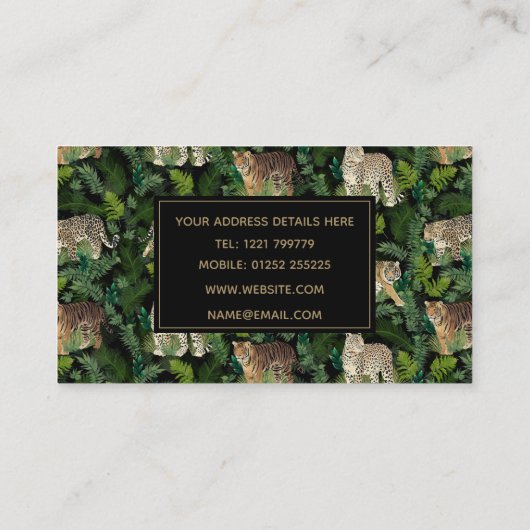 ヒョウモダンタイガースジャングル植物ブラックデザイン 名刺 (裏面)