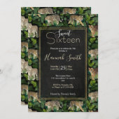 ヒョウモダンタイガースジャングル植物ブラックデザイン 招待状 (正面/裏面)