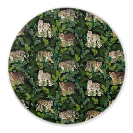 ヒョウモダンタガジャングルプラントブラックデザイン セラミックノブ (正面)