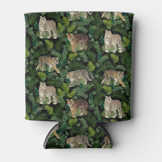 ヒョウモダンタガジャングルプラントブラックデザイン 缶クーラー (正面)