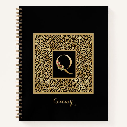 ヒョウモダン金ゴールド個人モノグラムレターQ ノートブック (正面)