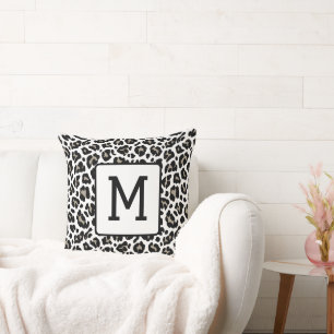 ヒョウモノグラムのプリント白黒 クッション